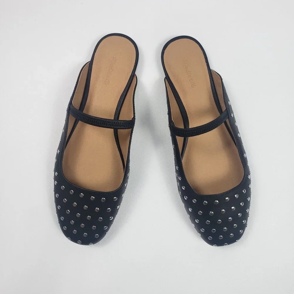 Madewell The Greta Ballet Flat Mule Women's Size 9M True Black Multi Stud Detail - Picture 2 of 16